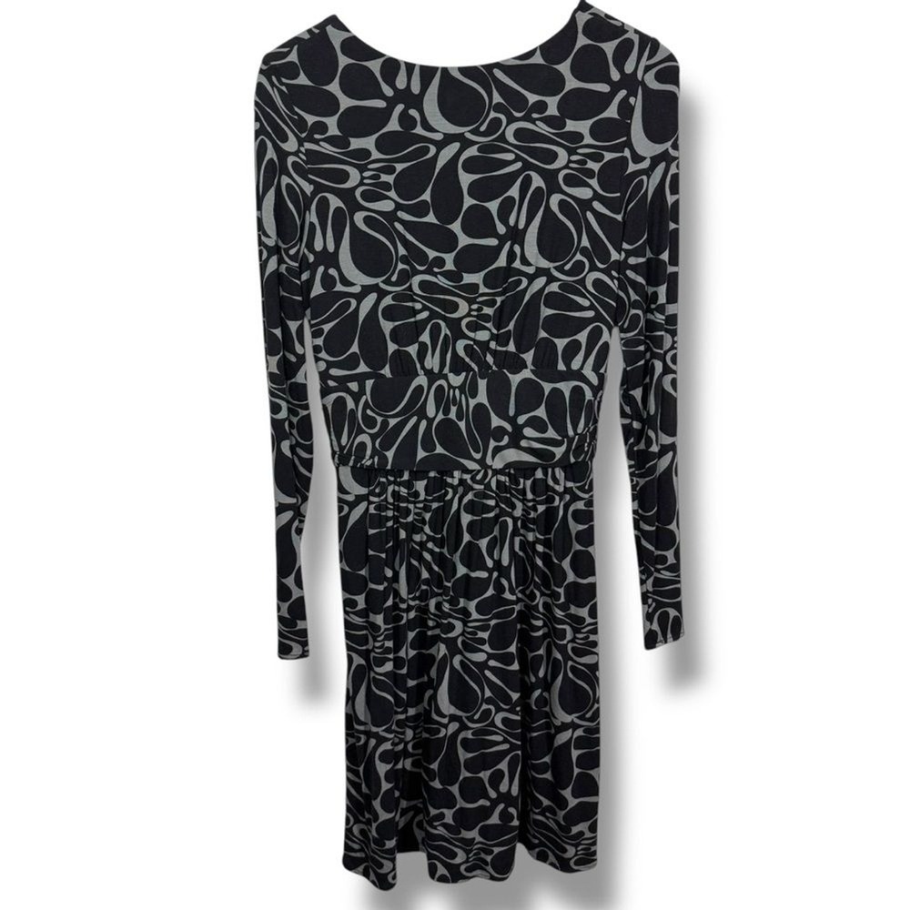 Vintage Milly V-Neck Wrap Dress Black Grey Abstract Print Long Sleeve Size M - Picture 11 of 14